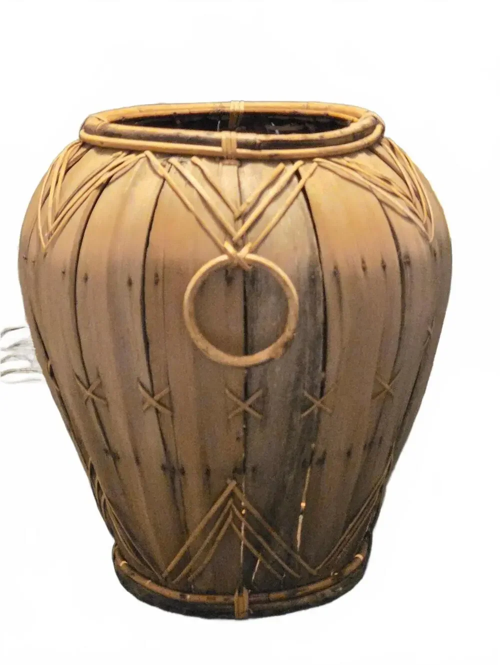 Handmade Palm Leaf Woven Basket Vase - Boho Chic Urn Platter with Ring Handles